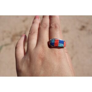 Genuine Navajo Multi Stone Inlay Ring Signed Handmade NA Jewelry Sz 11US**